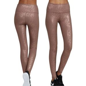 Noli Yoga Gloss Rose Gold Metallic Pink Sequin Legging Women's Size Small